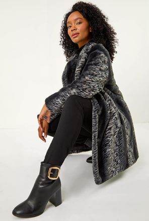 Roman Animal Faux Fur Collar Coat