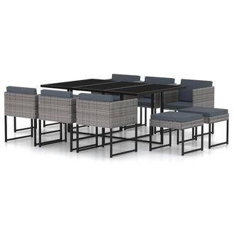 vidaXL Set De Comedor Para Jard&iacute;n 11 Pzas Cojines Rat&aacute;n Sint&eacute;tico Gris Vidaxl