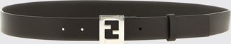 Fendi Cintura in pelle nera e marrone con fibbia monogram FF in metallo