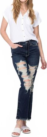 Judy Blue Mid Rise Heavy Destroyed Straight Jean In Blue