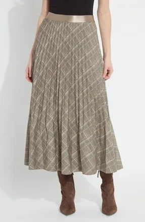 Lyss&eacute; Sabrina Pleated Ponte Midi Skirt in Smoked Green Plaid at Nordstrom, Size X-Small
