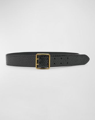 Saint Laurent Python Snakeskin Belt With a Square Buckle