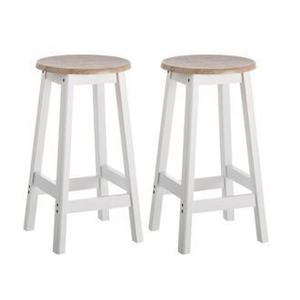 LOLAhome Set de 2 taburetes de cocina de madera blanco de 56 cm