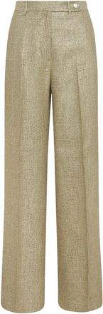 Kiton Lam&eacute; Effect Broek - Dames - Wijde Broeken - Beige - S - Broeken