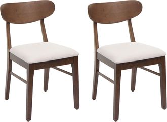 Hhg [nunca Usado] Juego De 2 Sillas De Comedor Hhg-698, Silla De Cocina Silla, Tela/textil Madera Maciza, Estructura Oscura, Crema
