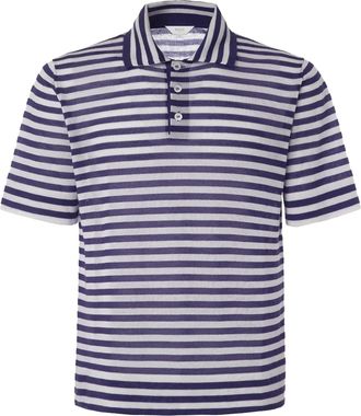 Malo Blue Polo Short-Sleeved Striped Cashmere Polo