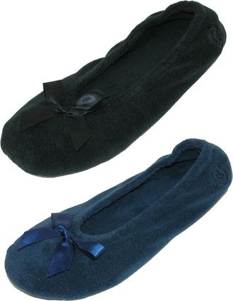 Isotoner Womens Terry Classic Ballerina Slippers (Pack of 2)