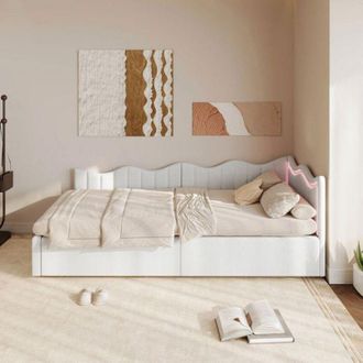 OEM Sof&aacute; Cama Convertible 1 Plaza Teddie - Blanco - Led 7/9 Colores - Almacenamiento Integrado - Dise&ntilde;o Ondulado