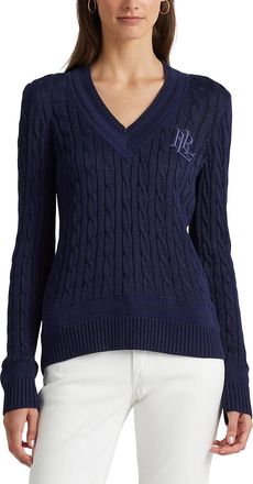 Ralph Lauren Kabeltrui met V-hals en lange mouwen