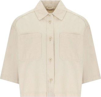 Max Mara Overhemden, Dames, Beige, 2Xs, Katoen, Terra Cropped Shirt Jacket