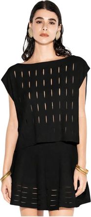 Akep Blouses, female, Black, Size: M Top Traforato