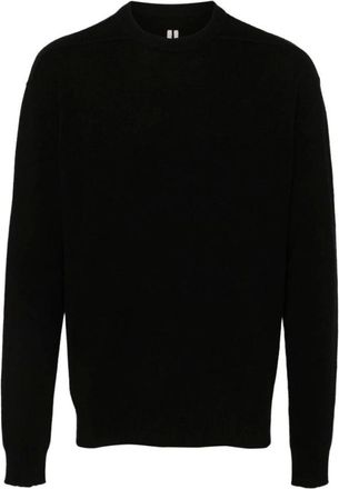 Rick Owens Truien & Vesten, Heren, Zwart, L, Wol, Zwarte Gebreide Crew Neck Sweater