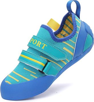 Generic Stylish Lightweight Indoor Sports Climbing Shoes for Women - Anti-Slip Rubber Outdoor Rock Climbing Bouldering Shoes (Blue Yellow,4.5)
