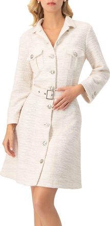 Ivonne Tweed Belted Button Down Dress in Natural at Nordstrom, Size 12