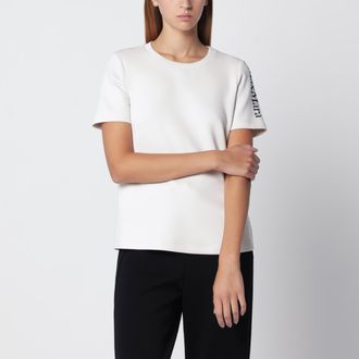 Max Mara T-shirt &eacute;cru in misto cotone con ricamo logo