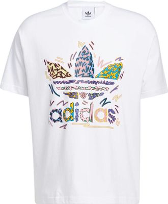 adidas originals SS22 Cartoon Logo Printing Round Neck Casual Short Sleeve Unisex White HC3076