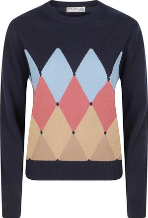 Ballantyne Round Neck Classic Diamon Argyle Cashmere Sweater