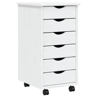 vidaXL Cajonera Con Ruedas Moss Madera Maciza De Pino Blanco Vidaxl
