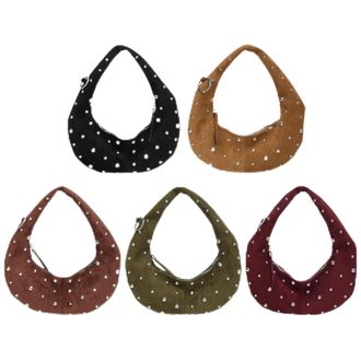 Generic Women Faux Suede Studded Underarm Shoulder Bag with Zipper for Daily Use(Black)