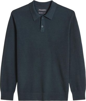 Marc O'Polo Polo shirt van katoen met slubstructuur - Heren - Polos - Blauw - S - Katoen - Tops