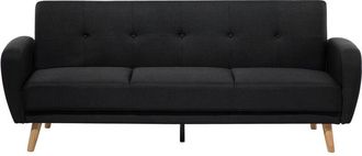 Beliani Sof&aacute; Cama Tapizado En Tela Negra 3 Plazas Patas De Madera Estilo Minimalista Moderno Florli