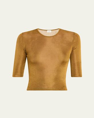 Saint Laurent Quarter Sleeve Knit Top with Logo Detail