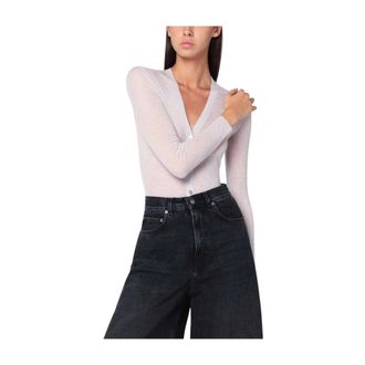 6397 Cardigans, female, Beige, L, Skinny Rib V Cardigan