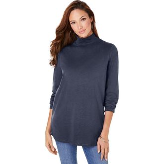 Roaman's Long Sleeve Mockneck Ultimate Tee in Navy at Nordstrom, Size 5X