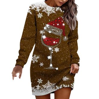 Generic Christmas Jumpers Women Oversized Funny Christmas Snowflake Wine Glasses Jumper Plus Size Novelty Xmas Sweatshirts Graphic Shirts Thicken Autumn Winte