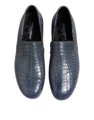 Dolce & Gabbana Blue Exotic Leather Slip On Loafers Men Dress Shoes Crocodile