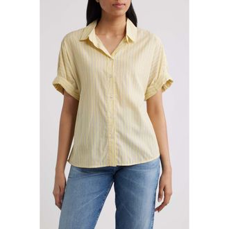 Beach Lunch Lounge Chase Cotton & Modal Button-Up Shirt in Lemon Drop at Nordstrom, Size X-Small
