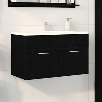 vidaXL Bathroom Sink Cabinet Black Oak 90x38,5x46 cm Engineered Wood Vidaxl
