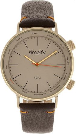 Simplify The 3300 Leather-Band Watch - Dark Brown/Gold