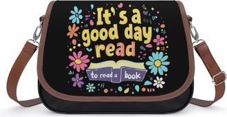 Generic Its A Good Day to Read A Book Crossbody Bag Womens Handbag PU Message Bags Shoulder Purse with Adjustable Strap