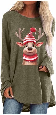 Generic Christmas Long Sleeve Womens Long Christmas Shirt Womens Long Sleeve Christmas T-Shirt Long Hem Merry Christmas Tunic Christmas Top Loose Christmas Ju