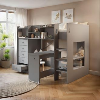 Flair Wizard Mid High Cabin Station with Storage in Grey | Size: Single