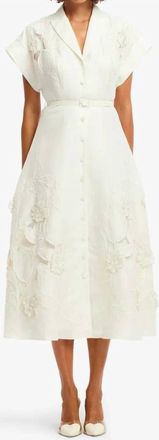 LEO LIN Aubrey Applique Midi Shirt Dress In Snow