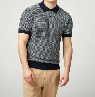 Ben Sherman Bicolored Textured Polo Shirt In Dark Navy
