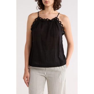 Max Studio Embroidered Eyelet Lace Halter Neck Crop Tank in Black at Nordstrom Rack, Size X-Large