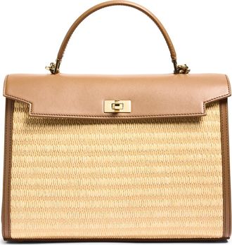 Anya Hindmarch Mortimer Leather & Raffia Top Handle Bag in Pecan at Nordstrom