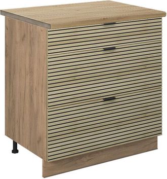 Vicco Mueble Bajo De Cocina Fame-line, Panel De Roble, 80 Cm Con 3 Cajones, Et Roble