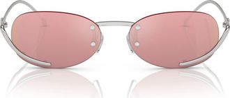 Diesel 53mm Oval Sunglasses in Shiny Silver /Pink Mirror at Nordstrom
