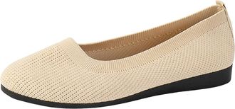 Generic Womens Knit Ballet Flat Soft Breatheable Mesh Flat for Women Flexible Casual Shoes for All-Day Comfortable Portable Low Wedge Loafers (Beige, 4.5)