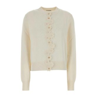 Jil Sander Cardigans, female, White, Size: XS Crochet Floral Cardigan