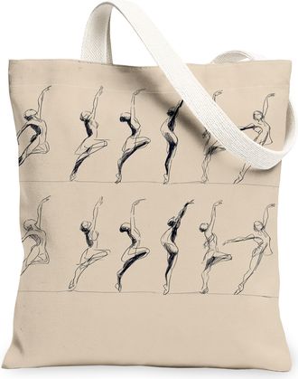 Generic Artistic Vintage Canvas Tote Bags, Dancing Figures Pattern Reusable Grocery Bags, Lightweight Washable Shoulder Strap for O, Beige, 13x15 Inch