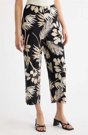 Anne Klein Print Knit Crop Wide Leg Pants in Anne Black Multi at Nordstrom, Size X-Large P