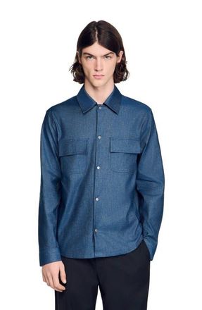 Sandro Denim-effect cotton and linen shirt in Blue Vintage - Denim at Nordstrom, Size Xx-Large