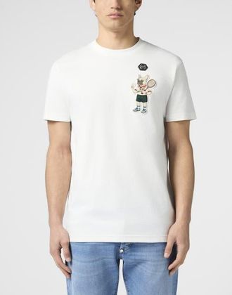Philipp Plein Round Neck T-Shirt New York Tennis Patch Men in Offwhite at Nordstrom, Size X-Large