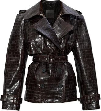 The Attico Leren Jas Met Riem - Dames - Leren en Su&egrave;de Jassen - Zwart - XS - Leer - Jassen