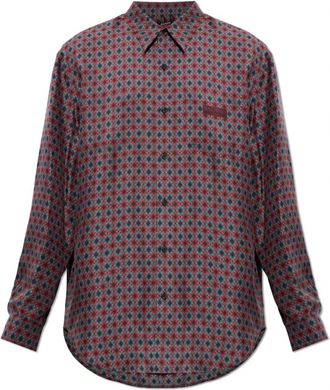 Balmain Printed Silk Shirt - Heren - Zakelijke Overhemden - Rood - 2XL - Overhemden